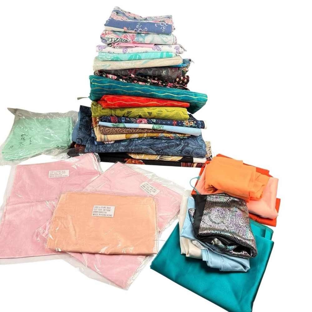 Vintage Premium Fabric Lot 13 lbs Pure Silk Habotai Cotton Remnants Craft⁠